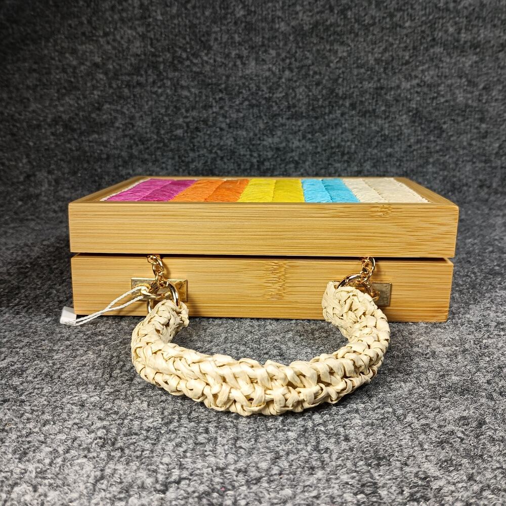 Moda Luxe Box Purse Women Rainbow Wooden Top Handle Crossbody Bag - Picture 7 of 11